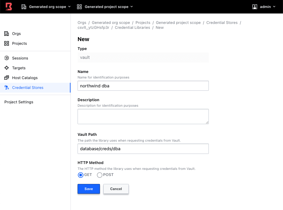 Admin Console Credential Library Details