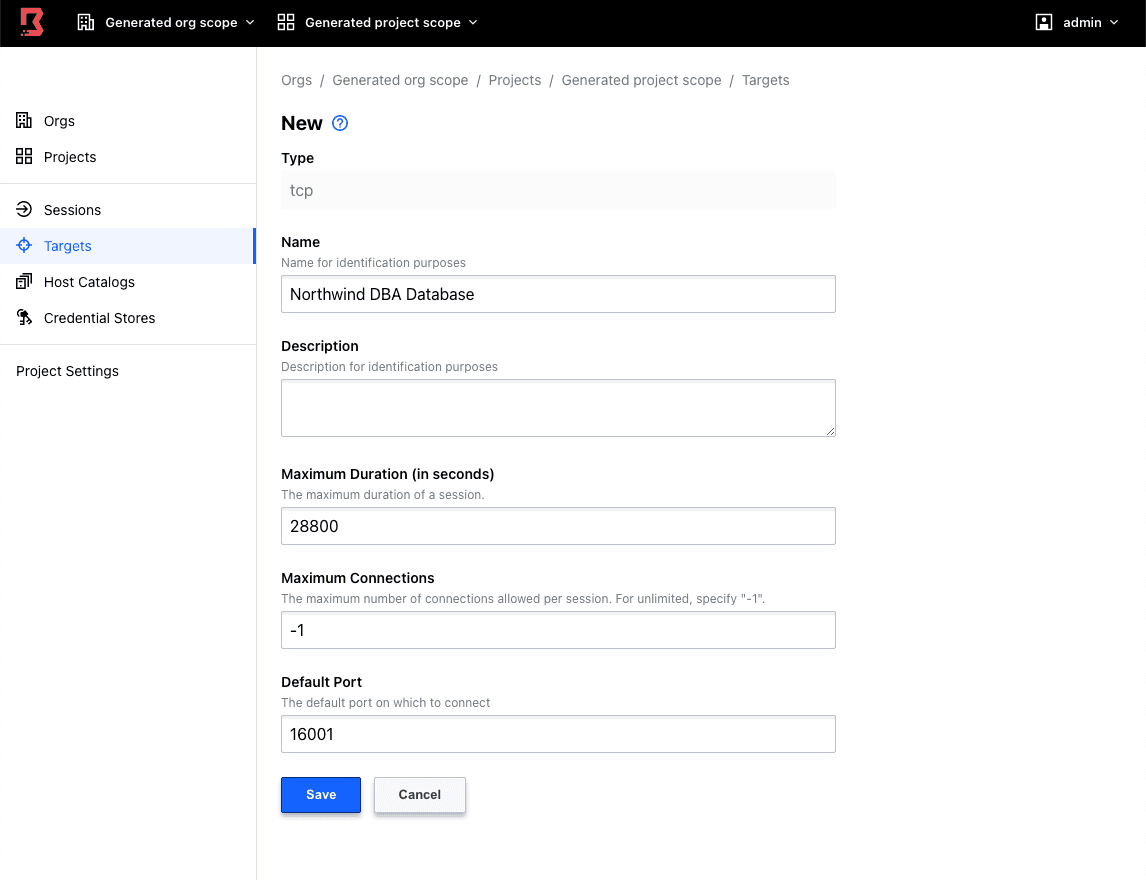 Admin Console DBA Target