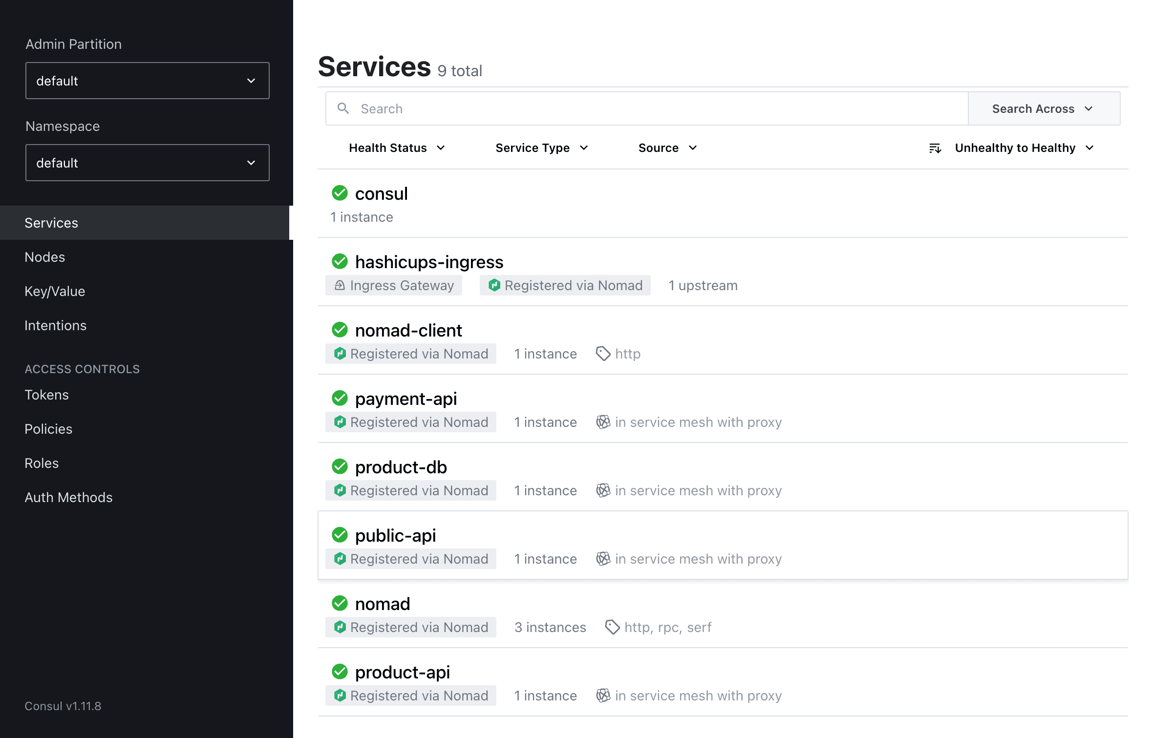 Consul UI services
HashiCups