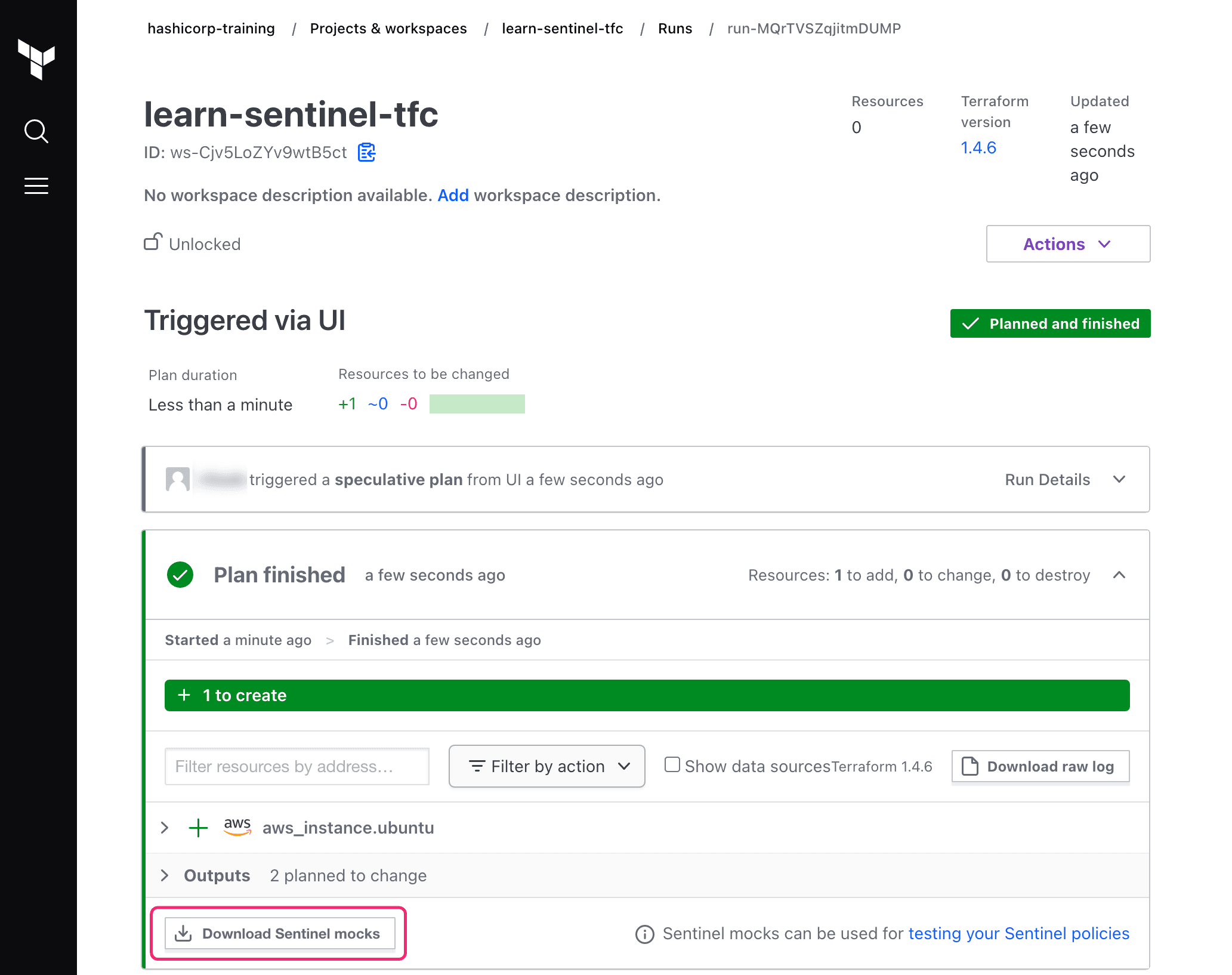 Download the mock data in the HCP Terraform UI from the run tab