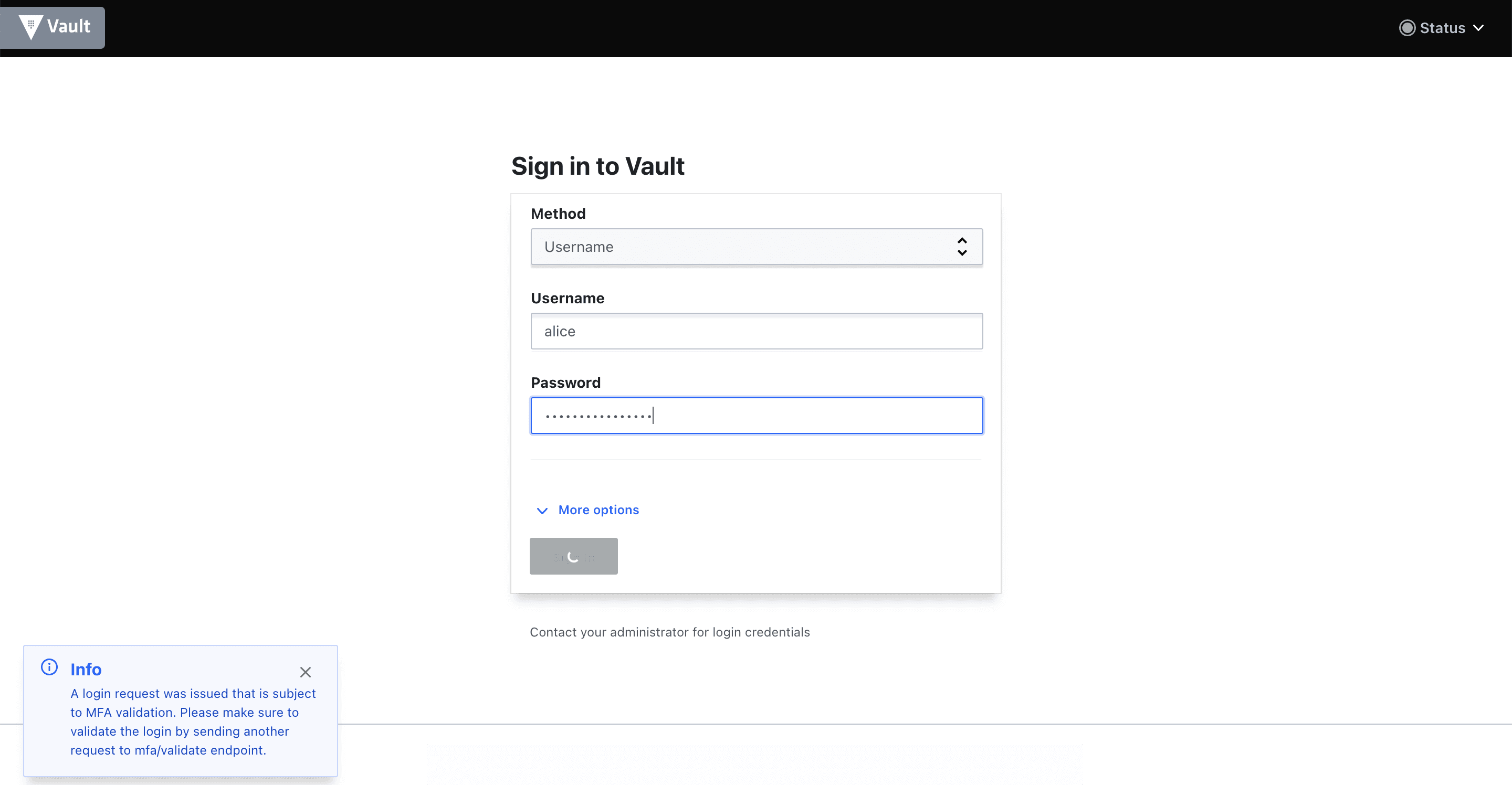 Vault UI signin